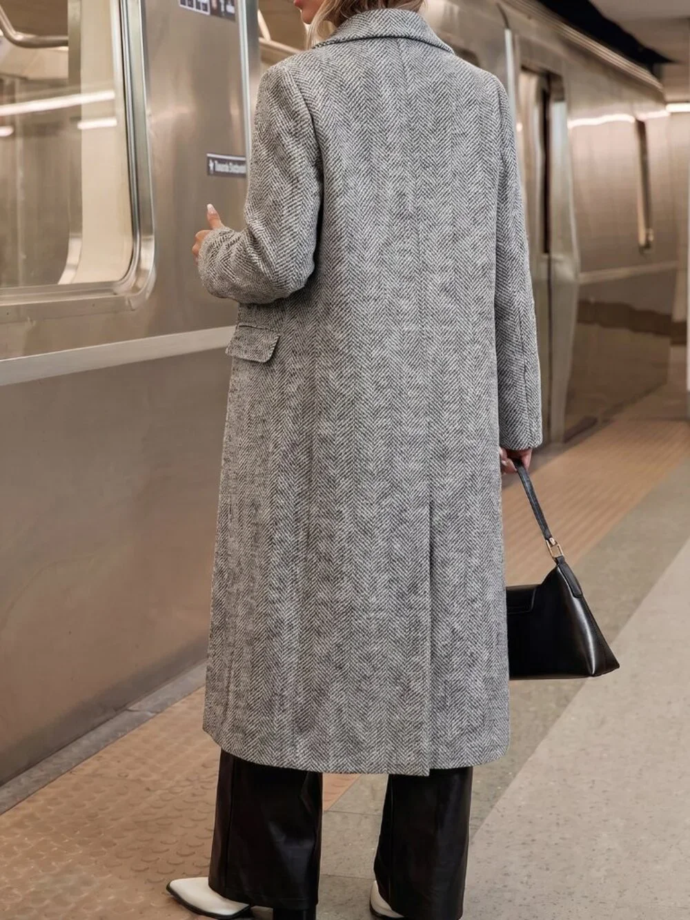 Multicolor Elegant Women's Loose Lapel Collar Double Button Pocket Midi Coat